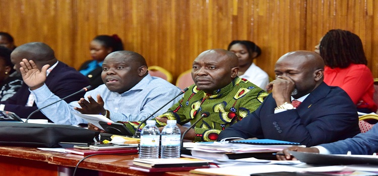 Hon. Mpindi (3rd R) makes his point during the meeting